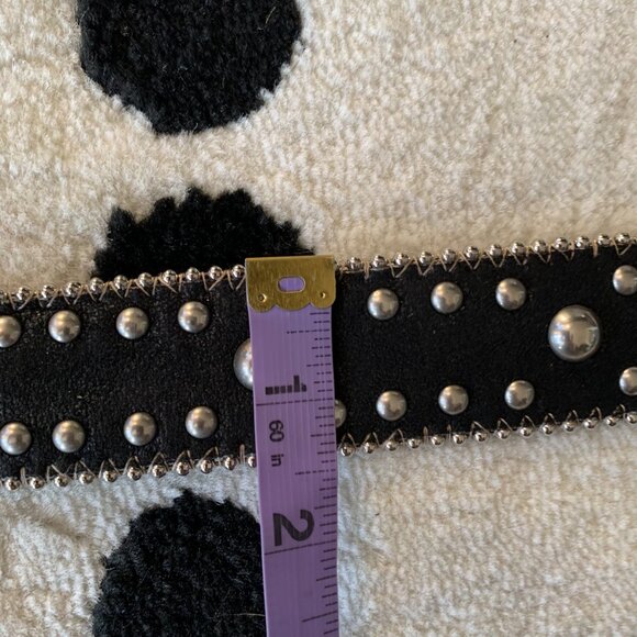 Kathy Van Zeeland Fleur-de-Lis Faux Suede Leather Studded Rhinestone Waist Belt - Picture 11 of 13
